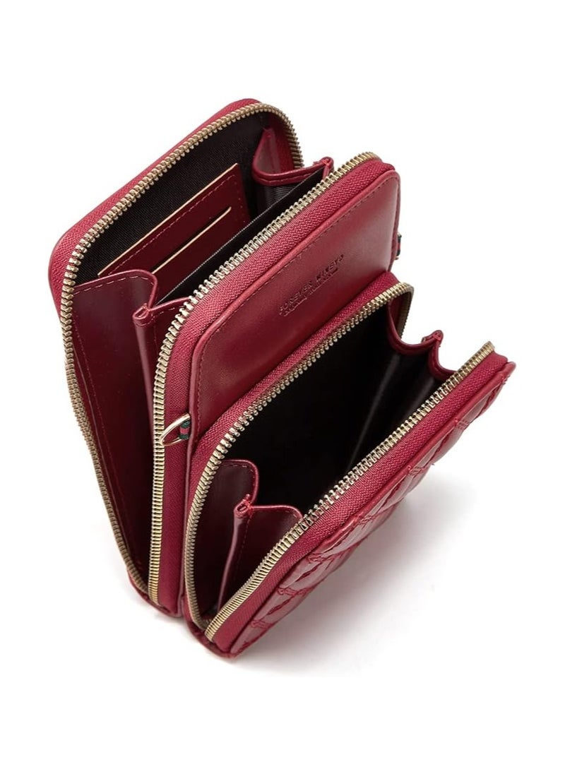Generic Small Crossbody Bags for Women, PU Cell Phone Purse Shoulder Handbag Wallet Lozenge Pattern with Credit Card Slots, Red  - Image 1