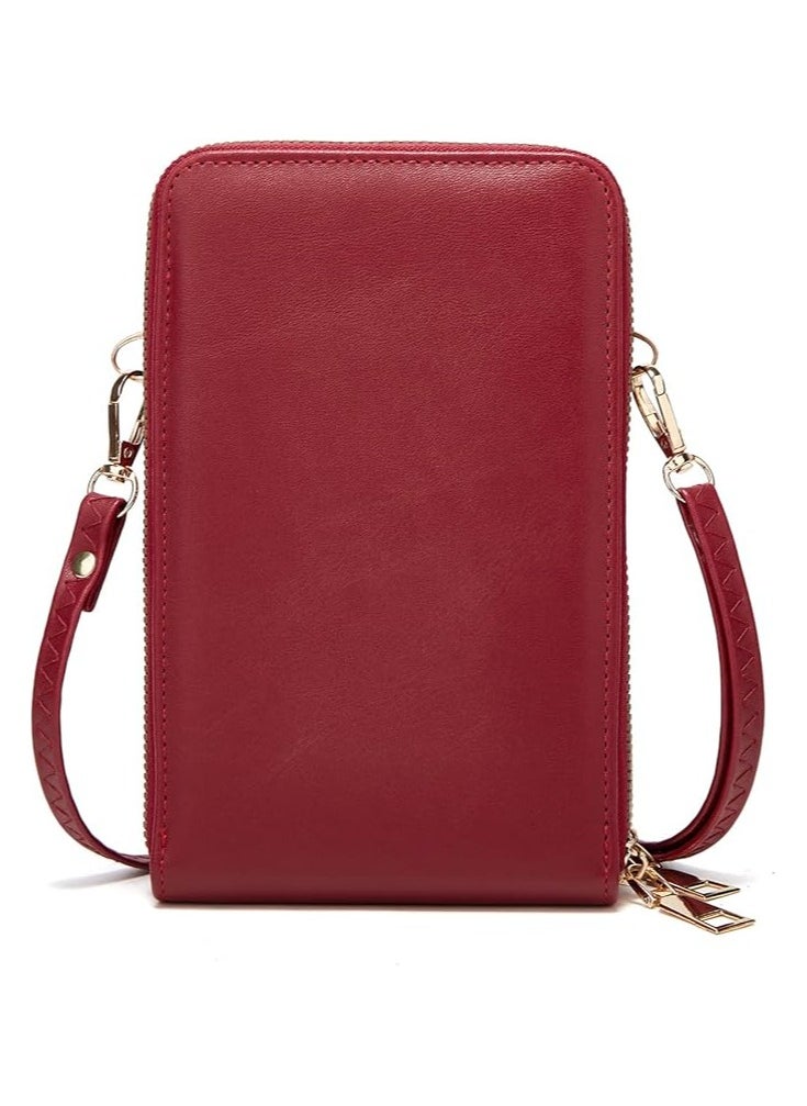 Generic Small Crossbody Bags for Women, PU Cell Phone Purse Shoulder Handbag Wallet Lozenge Pattern with Credit Card Slots, Red  - Image 2