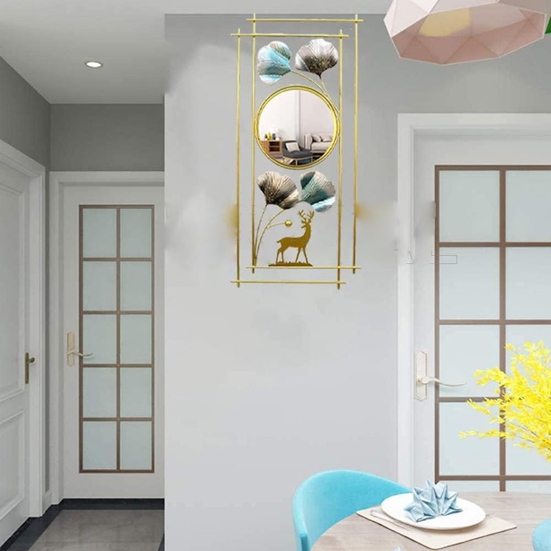 Abhsant Bathroom Mirror, 3DMetal Ginkgo Leaf & Deer Design Wall Mounted Mirror, Vanity Wall Mirror Metal Frame for Bedroom,Entryway,Living Room - Image 3