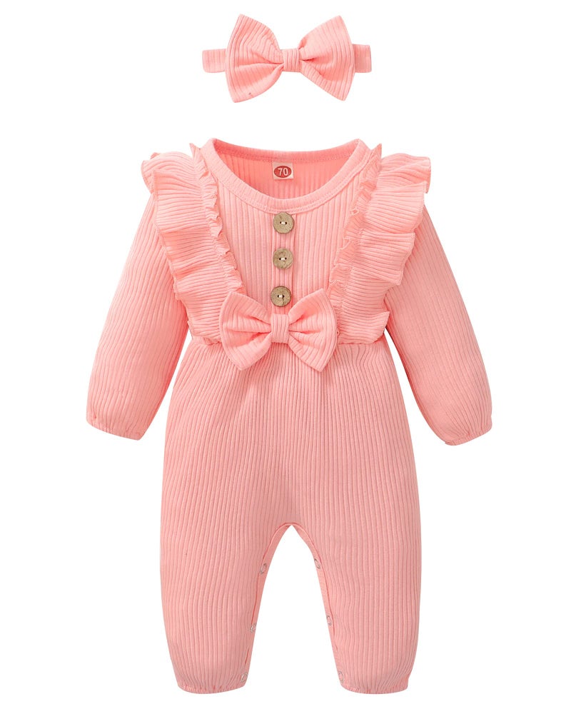 Mioglrie Newborn Baby Girl Romper - Cute Pink Cotton 0-3 Months Outfit with Ruffle Detail - Image 1