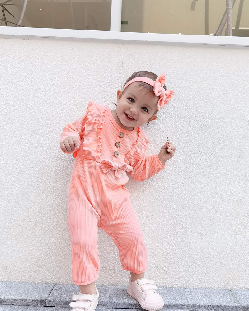 Mioglrie Newborn Baby Girl Romper - Cute Pink Cotton 0-3 Months Outfit with Ruffle Detail - Image 2