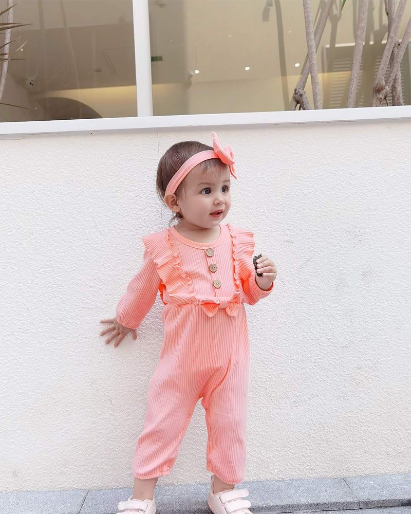Mioglrie Newborn Baby Girl Romper - Cute Pink Cotton 0-3 Months Outfit with Ruffle Detail - Image 3