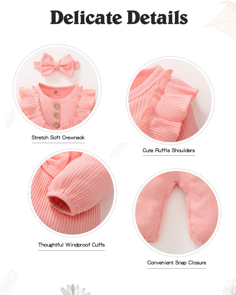 Mioglrie Newborn Baby Girl Romper - Cute Pink Cotton 0-3 Months Outfit with Ruffle Detail - Image 4
