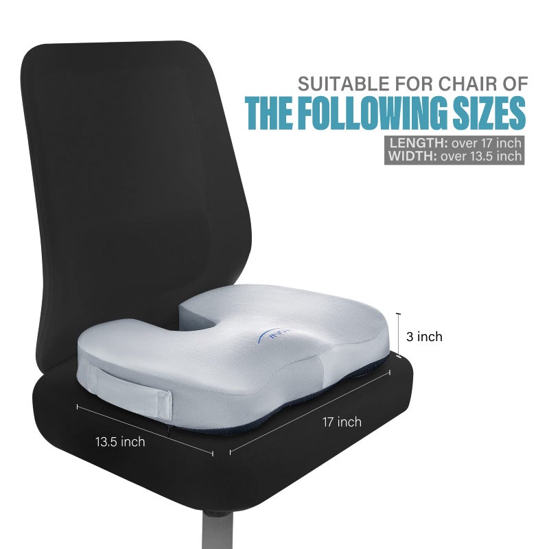 WAOAW Seat Cushion, Office Chair Cushions Butt Pillow for Long Sitting, Memory Foam Chair Pad for Back, Coccyx, Tailbone Pain Relief (Grey) - Image 3