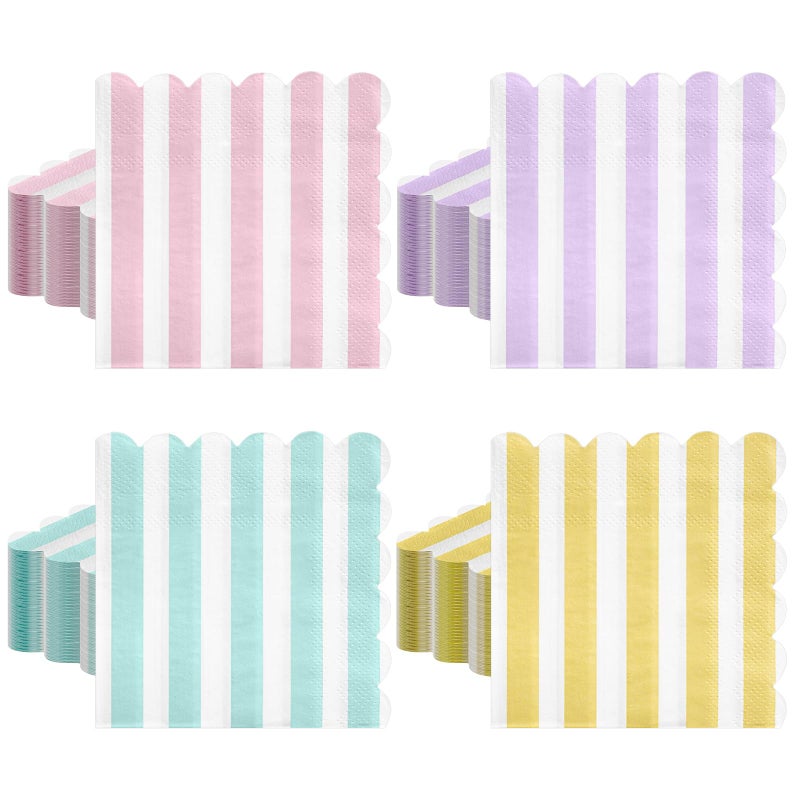 Xiangqu 120 Pcs Striped Pastel Napkins  5 X 5 Inch Scalloped Ice Cream Party Napkin Disposable Colorful Napkins Cute Napkin for Pastel Party Shower  Birthday Decor - Image 1