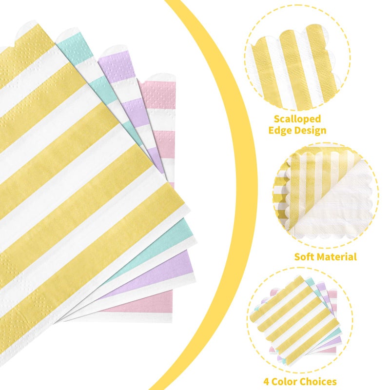 Xiangqu 120 Pcs Striped Pastel Napkins  5 X 5 Inch Scalloped Ice Cream Party Napkin Disposable Colorful Napkins Cute Napkin for Pastel Party Shower  Birthday Decor - Image 3