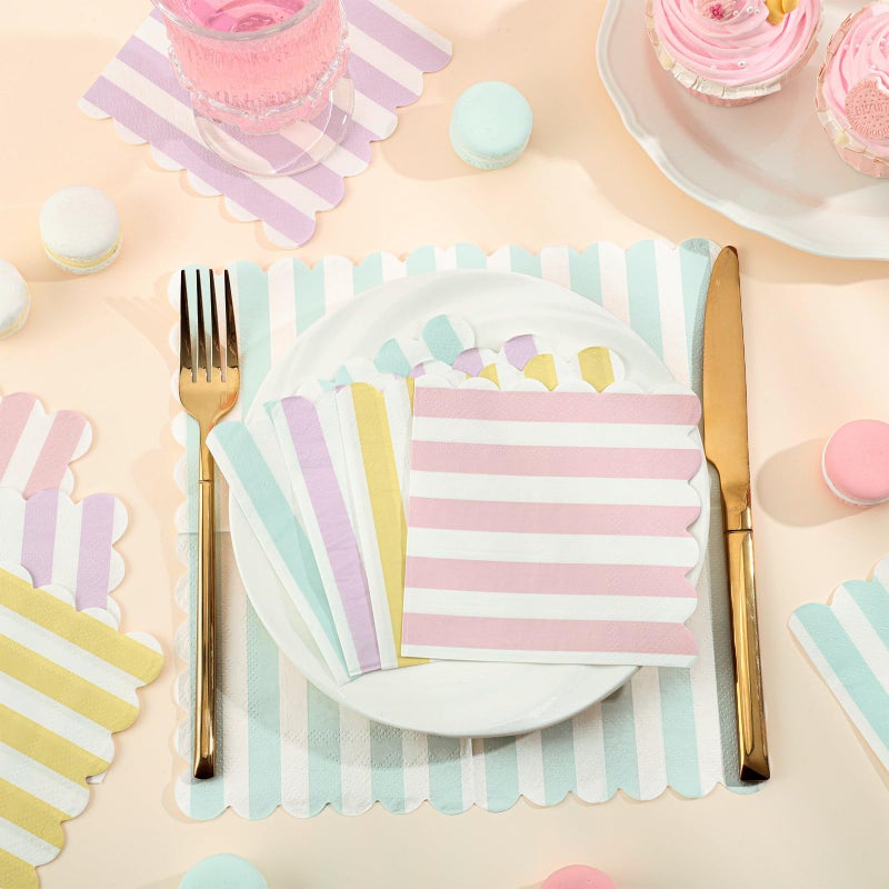 Xiangqu 120 Pcs Striped Pastel Napkins  5 X 5 Inch Scalloped Ice Cream Party Napkin Disposable Colorful Napkins Cute Napkin for Pastel Party Shower  Birthday Decor - Image 5