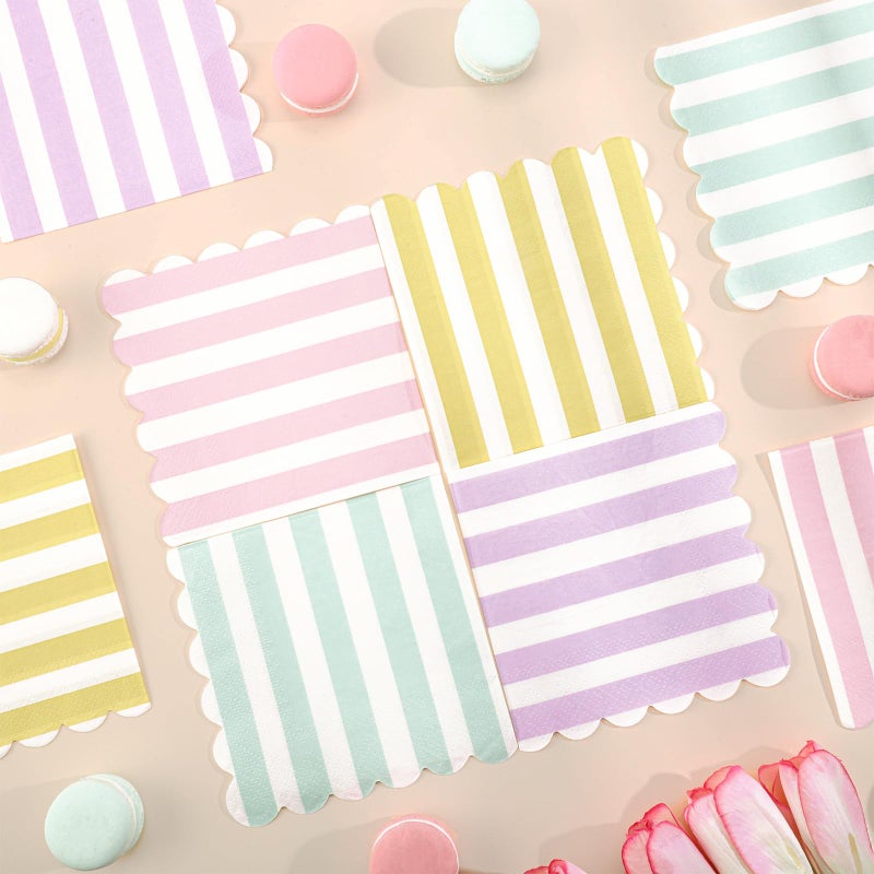 Xiangqu 120 Pcs Striped Pastel Napkins  5 X 5 Inch Scalloped Ice Cream Party Napkin Disposable Colorful Napkins Cute Napkin for Pastel Party Shower  Birthday Decor - Image 4