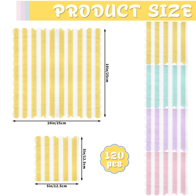 Xiangqu 120 Pcs Striped Pastel Napkins  5 X 5 Inch Scalloped Ice Cream Party Napkin Disposable Colorful Napkins Cute Napkin for Pastel Party Shower  Birthday Decor - Image 2
