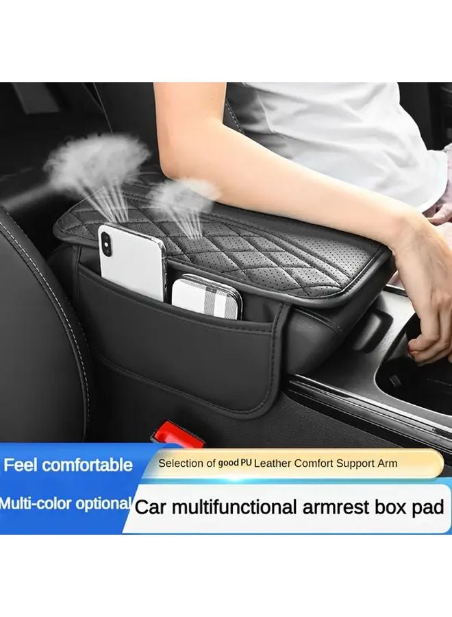 Beige PU Leather Car Armrest Cushion With Ventilation Holes And Side Pockets - Image 4