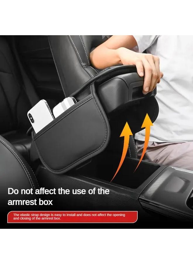 Beige PU Leather Car Armrest Cushion With Ventilation Holes And Side Pockets - Image 5