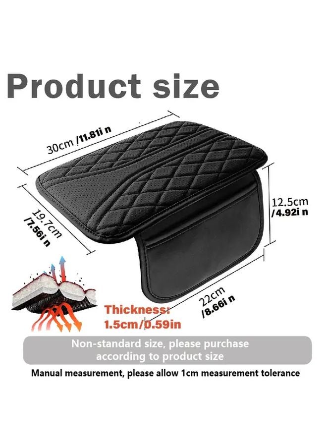 Beige PU Leather Car Armrest Cushion With Ventilation Holes And Side Pockets - Image 2