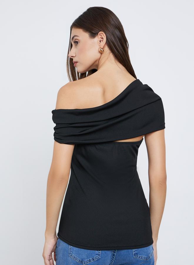 Styli Black Off Shoulder Knit Top with Ring Detail - Image 5