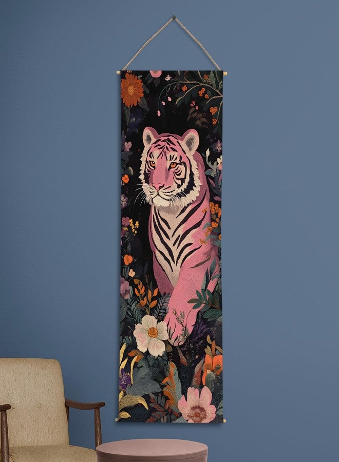 PAPER PLANE DESIGN Floral Pink Tiger Wall Hanging Tapestry - Large Wallpaper Style Wall Décor, Thick Fabric, Ready to Hang, Size 24 x 60 Inch DS961 - Image 5
