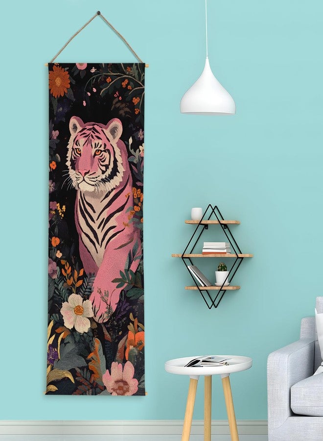 PAPER PLANE DESIGN Floral Pink Tiger Wall Hanging Tapestry - Large Wallpaper Style Wall Décor, Thick Fabric, Ready to Hang, Size 24 x 60 Inch DS961 - Image 4