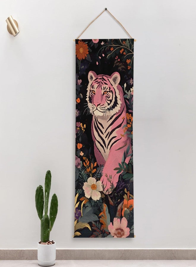 PAPER PLANE DESIGN Floral Pink Tiger Wall Hanging Tapestry - Large Wallpaper Style Wall Décor, Thick Fabric, Ready to Hang, Size 24 x 60 Inch DS961 - Image 3