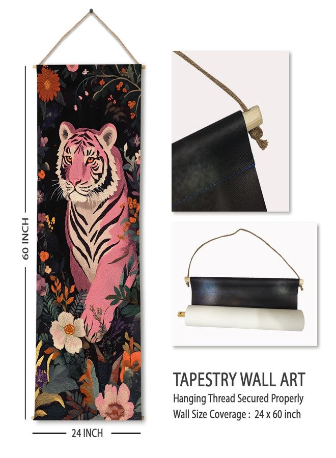 PAPER PLANE DESIGN Floral Pink Tiger Wall Hanging Tapestry - Large Wallpaper Style Wall Décor, Thick Fabric, Ready to Hang, Size 24 x 60 Inch DS961 - Image 2
