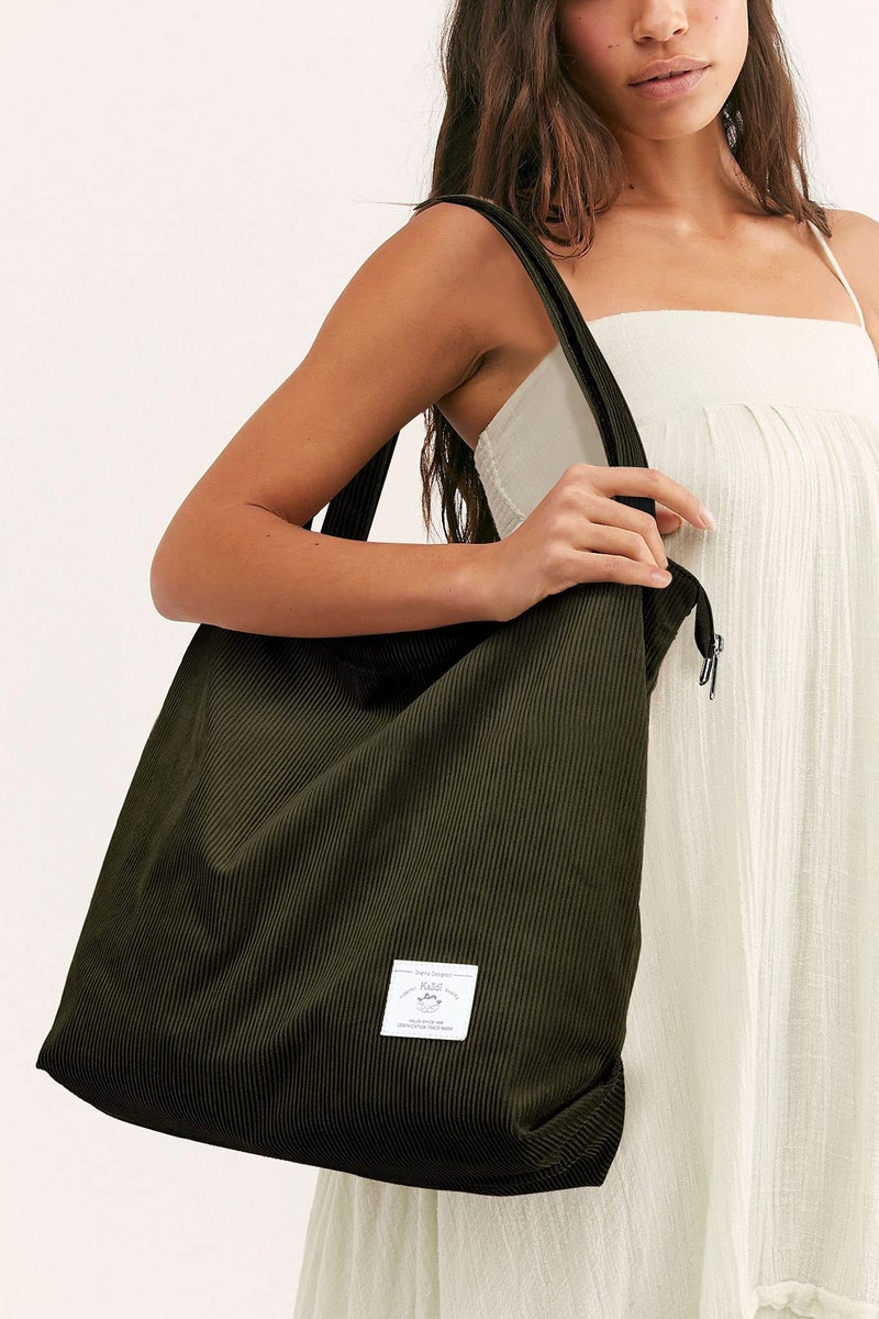 KALIDI FANCY FOREST Corduroy Tote Bag for Women Two Packs Large Shoulder Hobo Handbag - Image 2