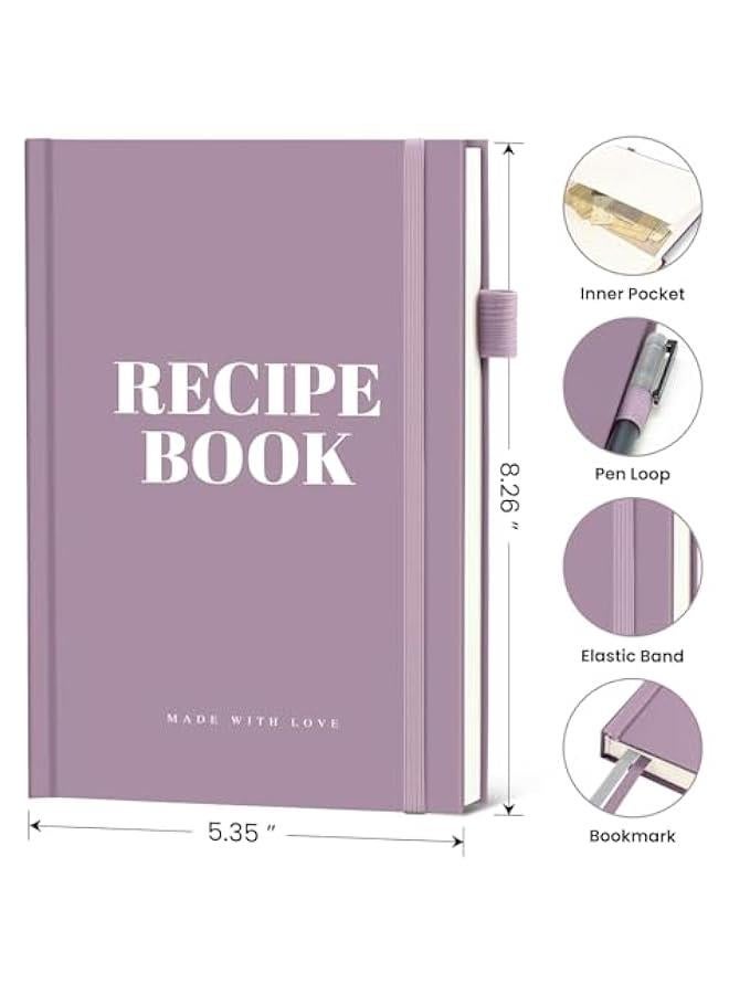 Arabest Recipe Book to Write in Your Own Recipes, Aesthetic Personal Blank Recipes Cook Book Journal with 70 Recipes, Family Recipe Book, Recipe Notebook to Organize Your Recipes - 5.3 x 8.2, Purple  - Image 3