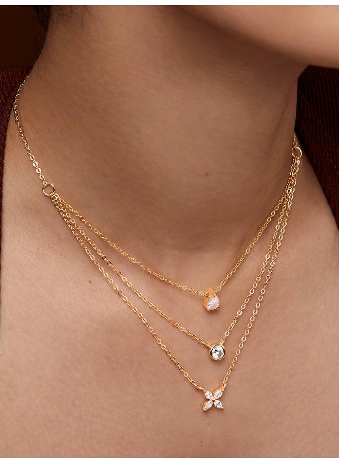 MINUTIAE Latest Multilayer Three Layer Western Multi Shape Diamond Neckpiece Neck Chain Necklace for Women and Girls - Image 2