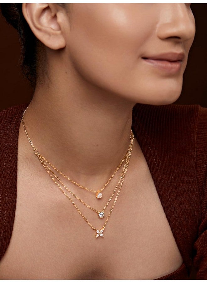 MINUTIAE Latest Multilayer Three Layer Western Multi Shape Diamond Neckpiece Neck Chain Necklace for Women and Girls - Image 3