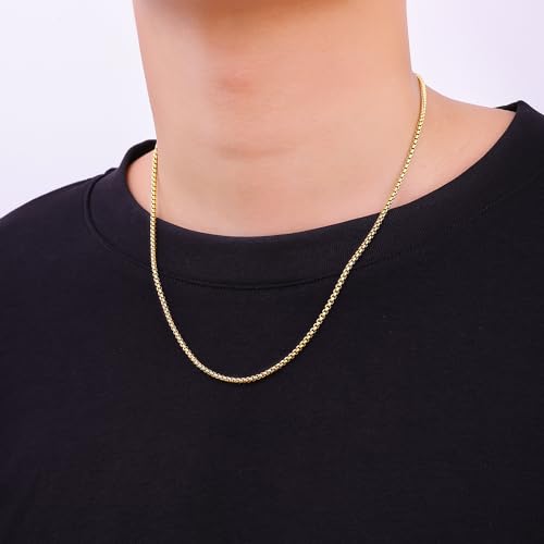 Fiusem 14K Gold Plated Chain for Men, 2.5mm 14K Gold Plated Stainless Steel Necklace for Men and Women, Box Chain 24 Inches - Image 3