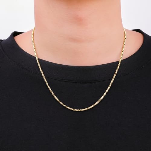 Fiusem 14K Gold Plated Chain for Men, 2.5mm 14K Gold Plated Stainless Steel Necklace for Men and Women, Box Chain 24 Inches - Image 4