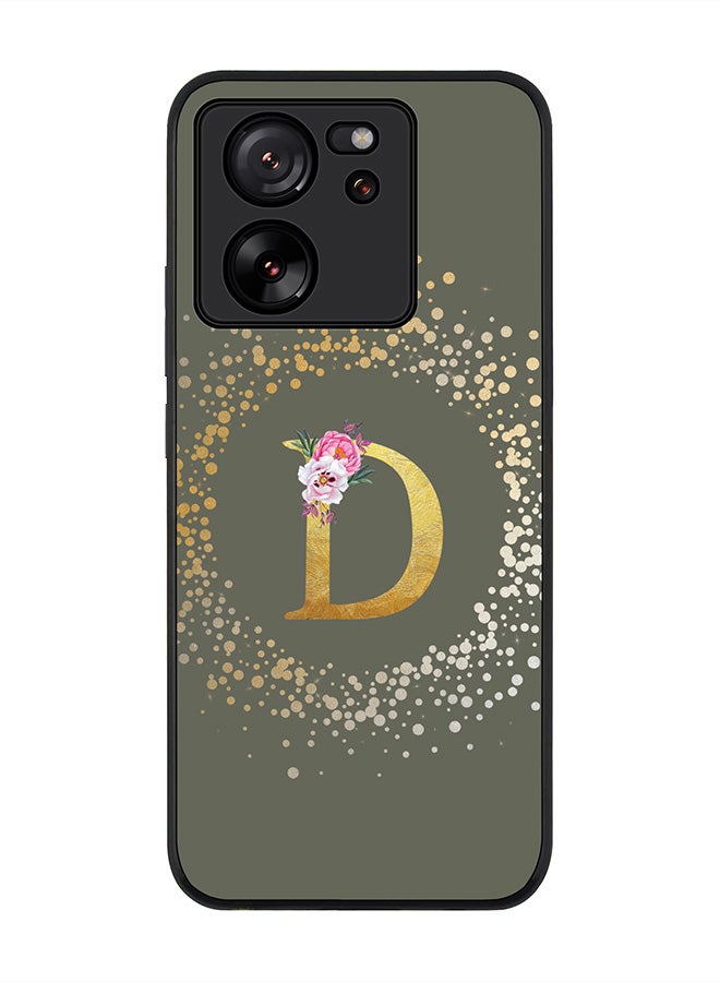 Stylizedd Case for Xiaomi 13T / Xiaomi 13T Pro, Slim fit Flexible Cover - Custom Monogram Initial Letter Floral Pattern Alphabet - D (Olive Green) - Image 1
