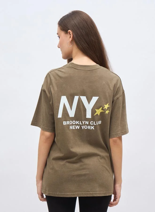 Styli Styli Slogan Print Acid Washed Oversized T-Shirt