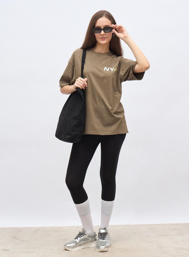 Styli Slogan Print Acid Washed Oversized T-Shirt - Image 1