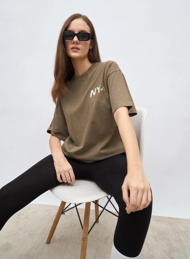 Styli Styli Slogan Print Acid Washed Oversized T-Shirt