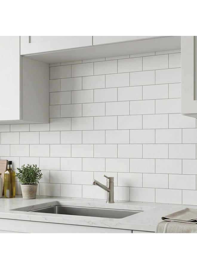 OYASIMI 10- Sheet Polished White Peel and Stick Backsplash, 12''Luxury PVC Ceramic Look Self Stick Subway Tiles, Waterproof Peel and Stick Wall Tiles for Kitchen and Bathrrom - Image 2