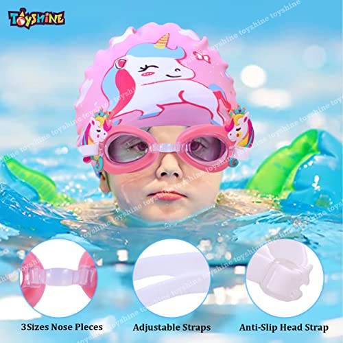 Toyshine Kids Swim Goggles and Swim Hat Child Shark Cute Swimming Kit Cartoon Blue Silicone Waterproof Hat Anti Fog Swim Glasses for Child Boys Girls Age 3-12- Mermaid - Image 4