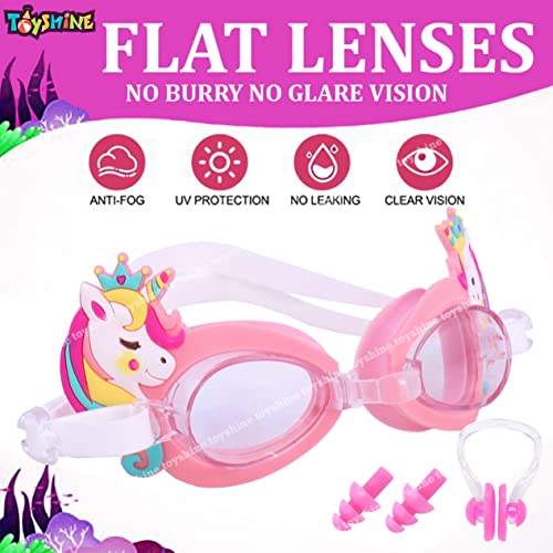 Toyshine Kids Swim Goggles and Swim Hat Child Shark Cute Swimming Kit Cartoon Blue Silicone Waterproof Hat Anti Fog Swim Glasses for Child Boys Girls Age 3-12- Mermaid - Image 3