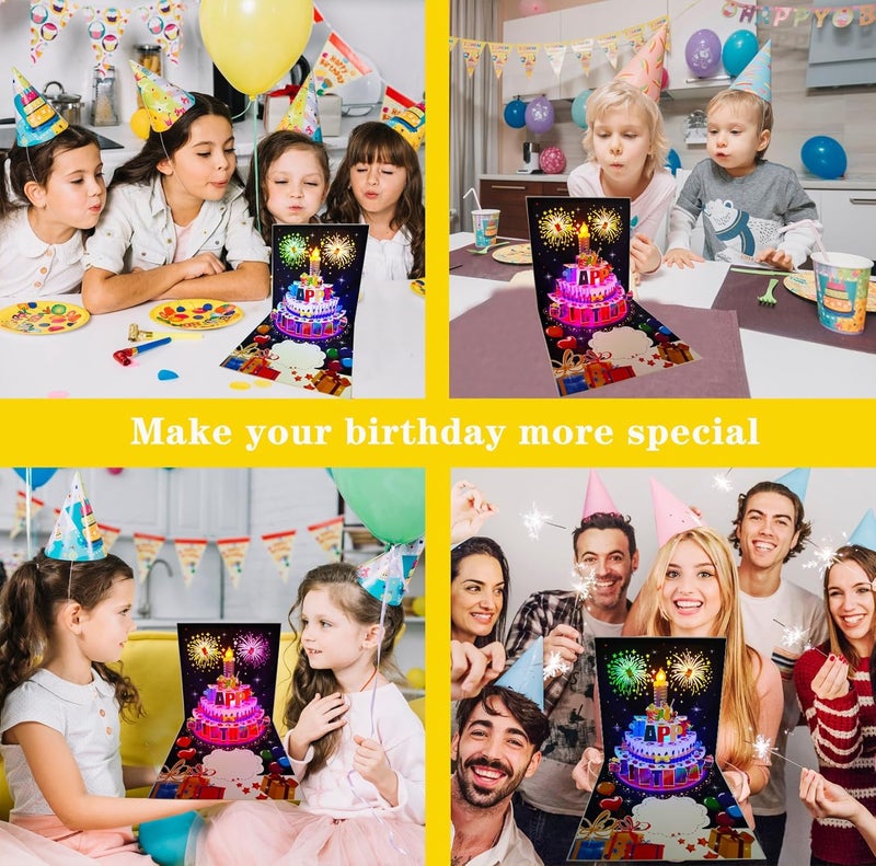بطاقات عيد ميلاد ثلاثية الأبعاد منبثقة، بطاقات كعكة عيد ميلاد ذاتية التشغيل ثلاثية الأبعاد متغيرة الألوان مع ضوء وموسيقى، بطاقات منبثقة دافئة بإضاءة LED ملونة، مثالية للأم والزوجة والأخت والصديقة والأصدقاء، عبوة واحدة - Image 3