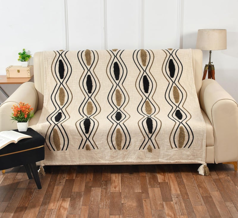 SASHAA WORLD Chic Beige Black Patterned Cotton Throw with Natural Woven Base| Versatile Elegance for Every Space | Ideal for Living Room, Sofa, Bed and Chair | 180X130 Cm - Image 4