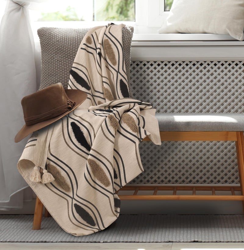 SASHAA WORLD Chic Beige Black Patterned Cotton Throw with Natural Woven Base| Versatile Elegance for Every Space | Ideal for Living Room, Sofa, Bed and Chair | 180X130 Cm - Image 5