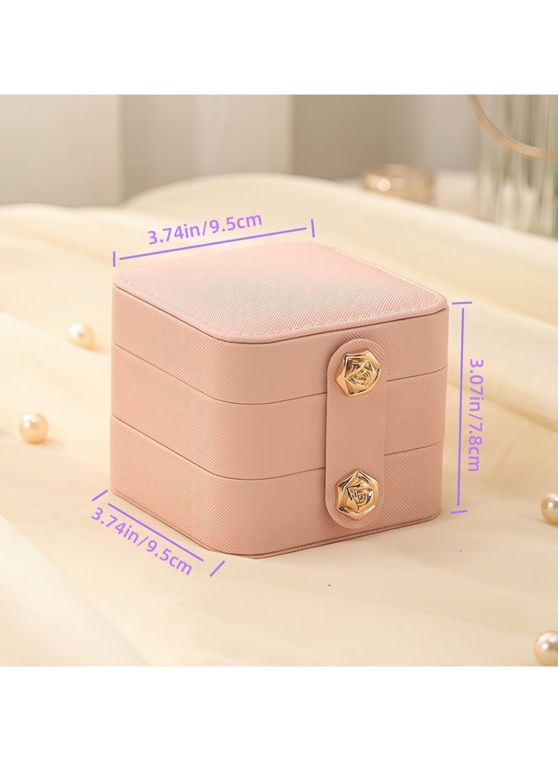 SYOSI Leather Travel Jewelry Organizer Box, Small Fashion Jewelry Organizer Two Layers Storage Case, for Bracelets, Earrings, Rings Gift, for Girls, Women, Mother, Daughter - Image 2