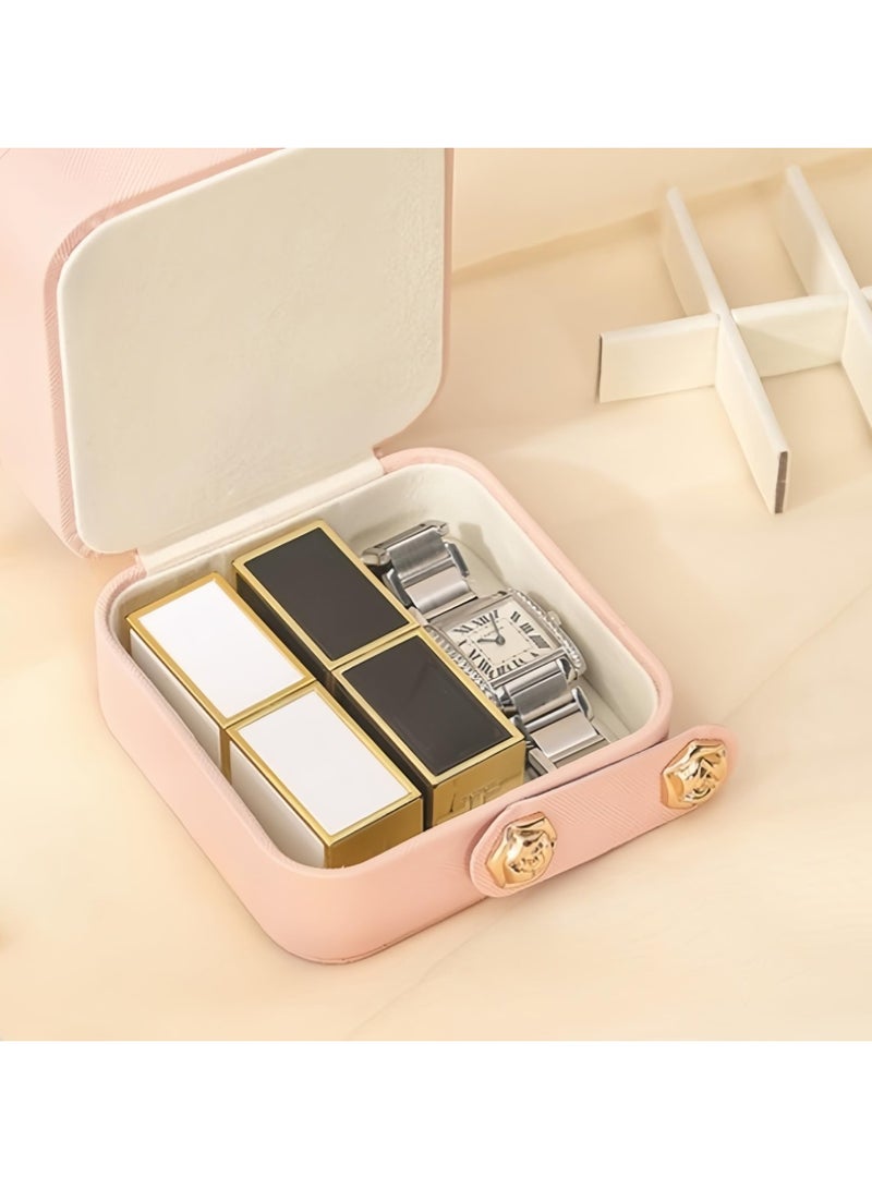 SYOSI Leather Travel Jewelry Organizer Box, Small Fashion Jewelry Organizer Two Layers Storage Case, for Bracelets, Earrings, Rings Gift, for Girls, Women, Mother, Daughter - Image 4