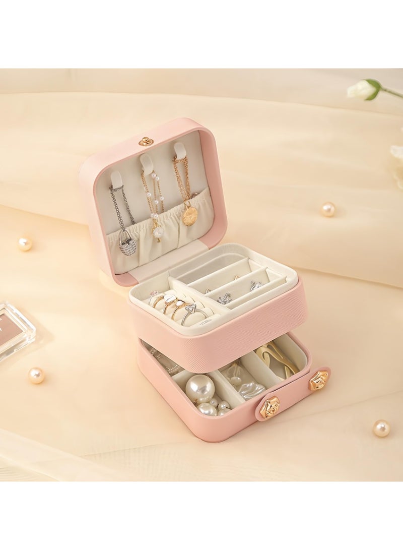 SYOSI Leather Travel Jewelry Organizer Box, Small Fashion Jewelry Organizer Two Layers Storage Case, for Bracelets, Earrings, Rings Gift, for Girls, Women, Mother, Daughter - Image 3