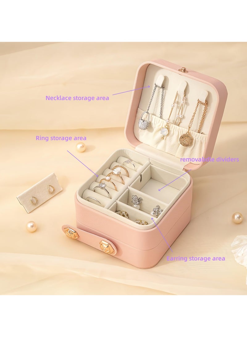 SYOSI Leather Travel Jewelry Organizer Box, Small Fashion Jewelry Organizer Two Layers Storage Case, for Bracelets, Earrings, Rings Gift, for Girls, Women, Mother, Daughter - Image 5
