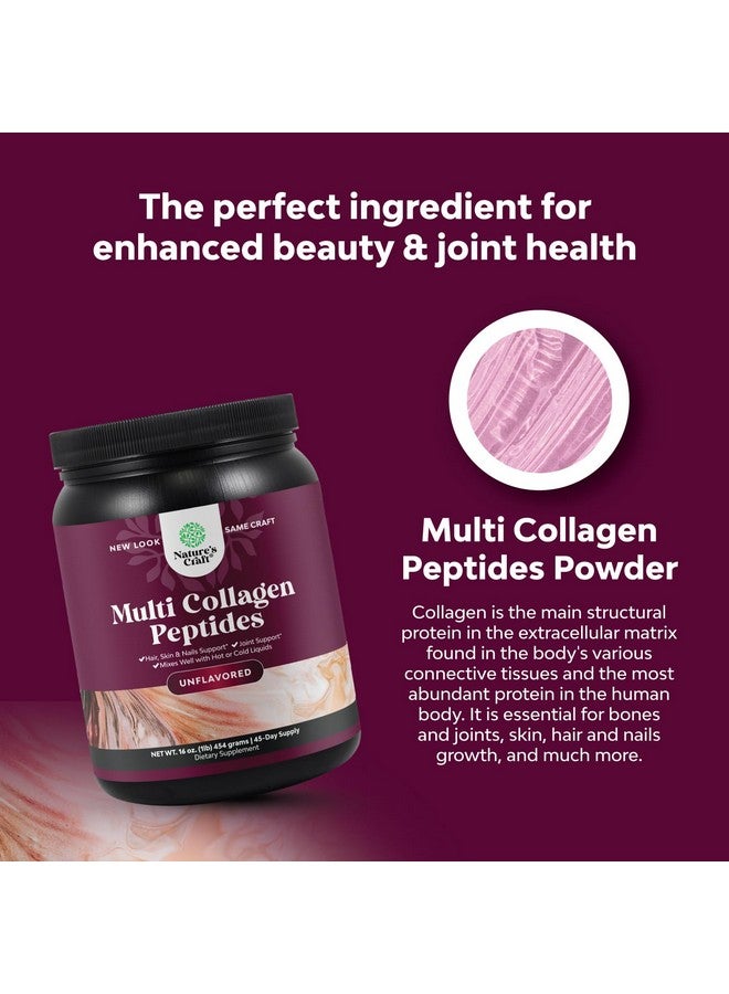 Natures Craft مسحوق بروتين الكولاجين المتعدد للنساء والرجال - ببتيدات كولاجين هيدروكسي 45 حصة لفيتامينات الشعر والبشرة والأظافر - بدون نكهة من نوع 1 3 لدعم العظام والمفاصل - Image 5