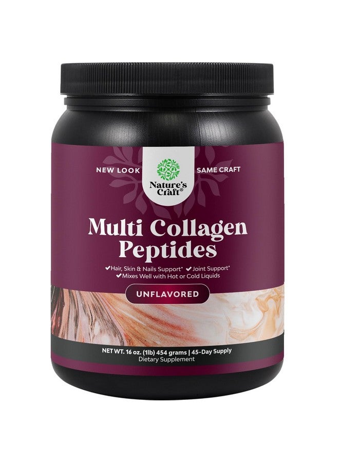 Natures Craft مسحوق بروتين الكولاجين المتعدد للنساء والرجال - ببتيدات كولاجين هيدروكسي 45 حصة لفيتامينات الشعر والبشرة والأظافر - بدون نكهة من نوع 1 3 لدعم العظام والمفاصل - Image 1