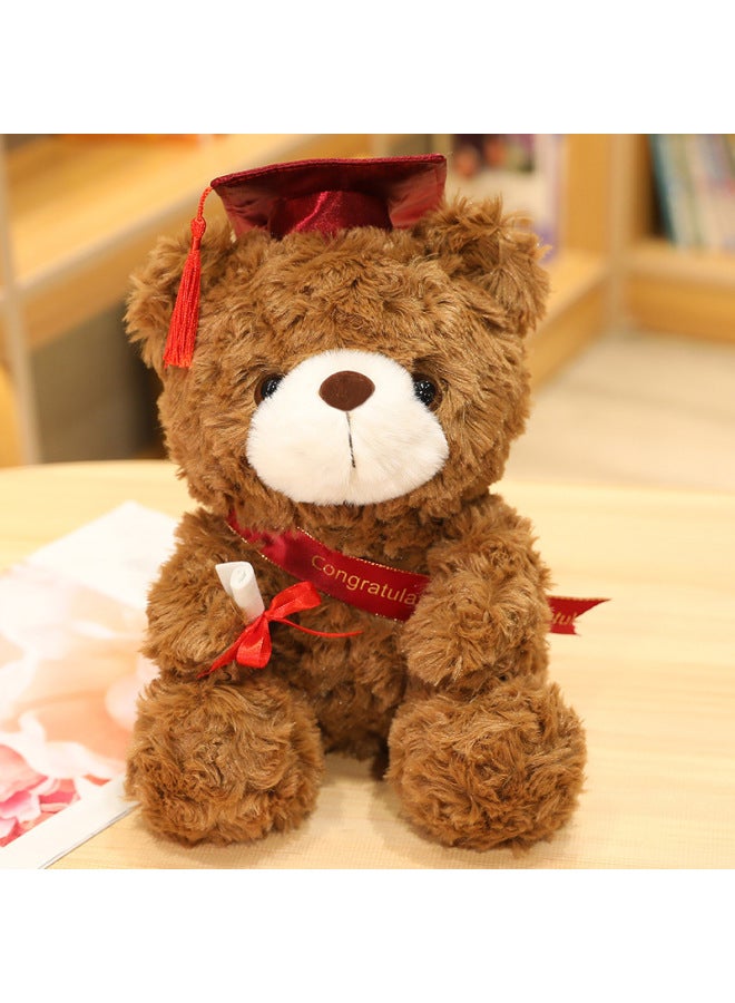 Doctor Hat Bear Doll Teddy Bear Plush Toy Graduation Bear Doll Graduation Season Gift Girl Gift-Color:Dark Brown + Red Hat-Height:23cm/100g - Image 1