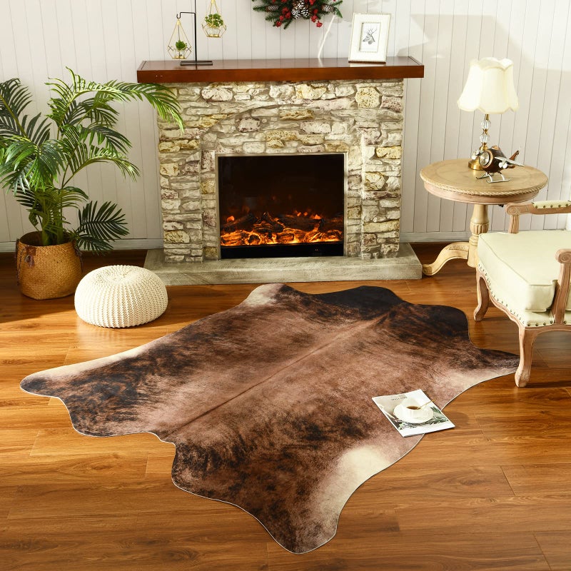 Easycozy سجادة طربات البقر EasyCozy فو ، سجادة كبيرة للطباعة البقر 4.6 × 5.2 قدمًا سجادة جلد البقر المرنة مرنة لغرفة نوم غرفة المعيشة المنزل الديكور الغربي - Image 4