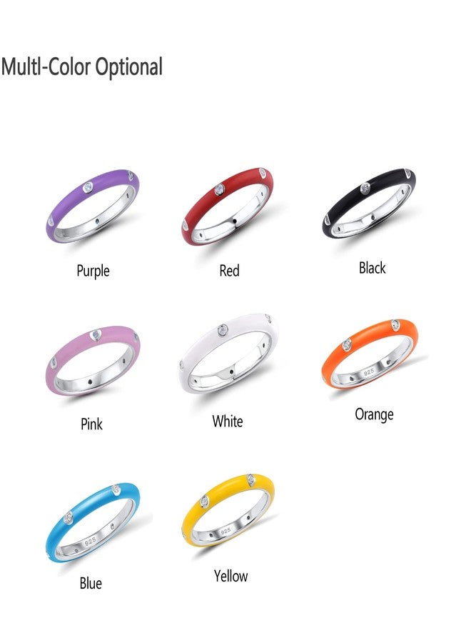 Santuzza Stackable Enamel Ring 925 Sterling Silver Stacking Cubic Zirconia Eternity Colorful Rainbow Band Rings (Small, White, 8) - Image 4