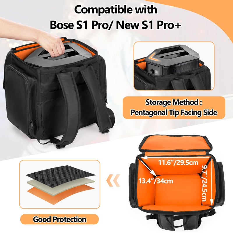 CURMIO Travel Carrying Case Backpack Compatible with Bose S1 Pro/ S1 Pro+ Portable Bluetooth Speaker, Bluetooth Speaker Bag with Shoulder Straps for Microphone, Charger, Cable (Patent Pending) - Image 2