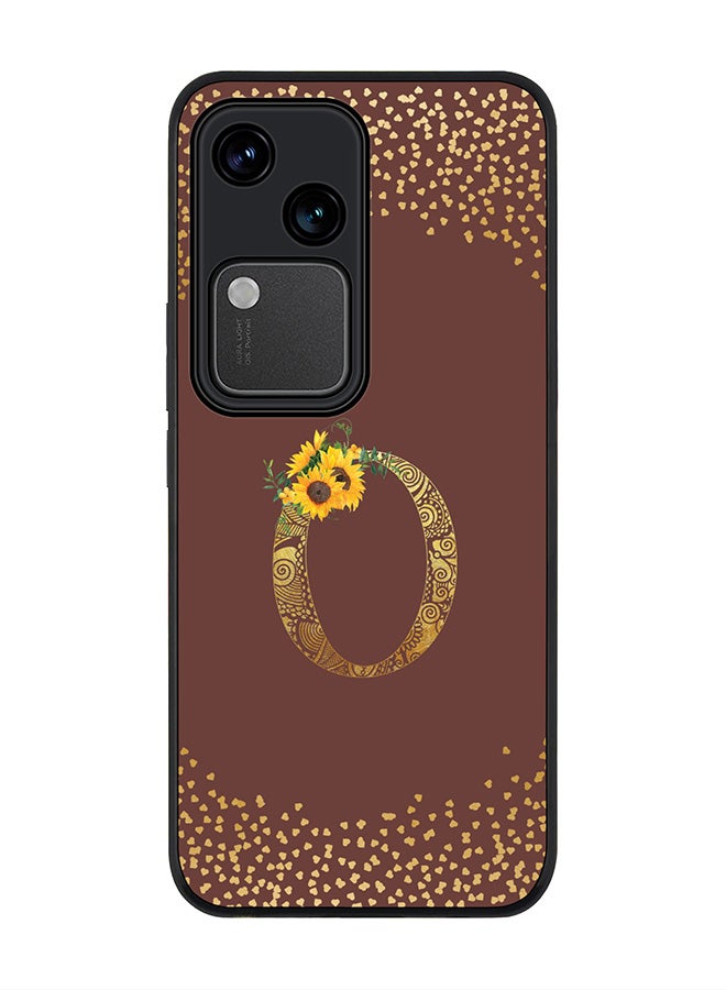 Stylizedd Rugged Black edge case for Vivo V30 5G, Flexible Cover -  Custom Monogram Initial Letter Mandala Floral Pattern Alphabet - O  (Brown ) - Image 1