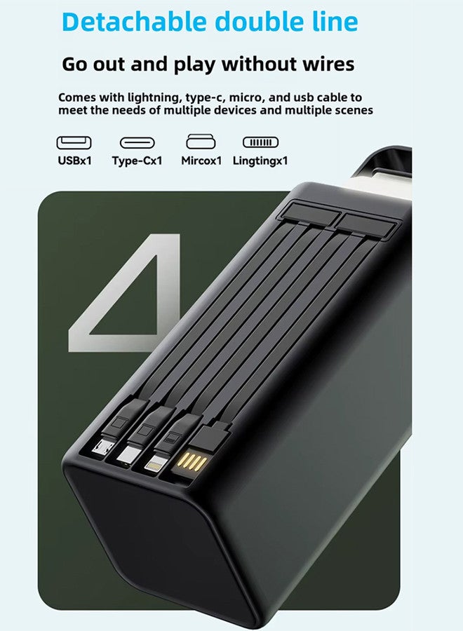 MARGOUN 50000 mAh PD Power Bank with LED Display and 22.5W Fast Charging with 4 Built-in Cables and Camping Lamp - Black - Image 2