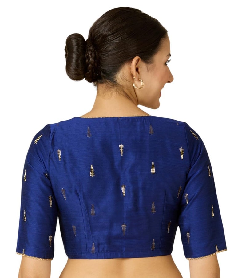Studio Shringaar Women's Handloom Cotton Silk Readymade Saree Blouse (Royal Blue, 36) - Image 2